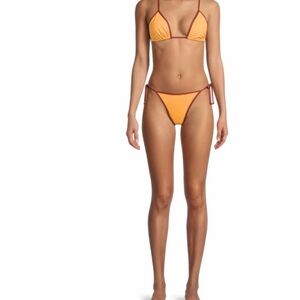 Weworewhat Orange Bikini Top with Brown outline Spaghetti Strap Size M